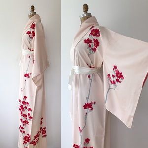 Blush Pink Silk Kimono w/ Japanese Magnolia Detail